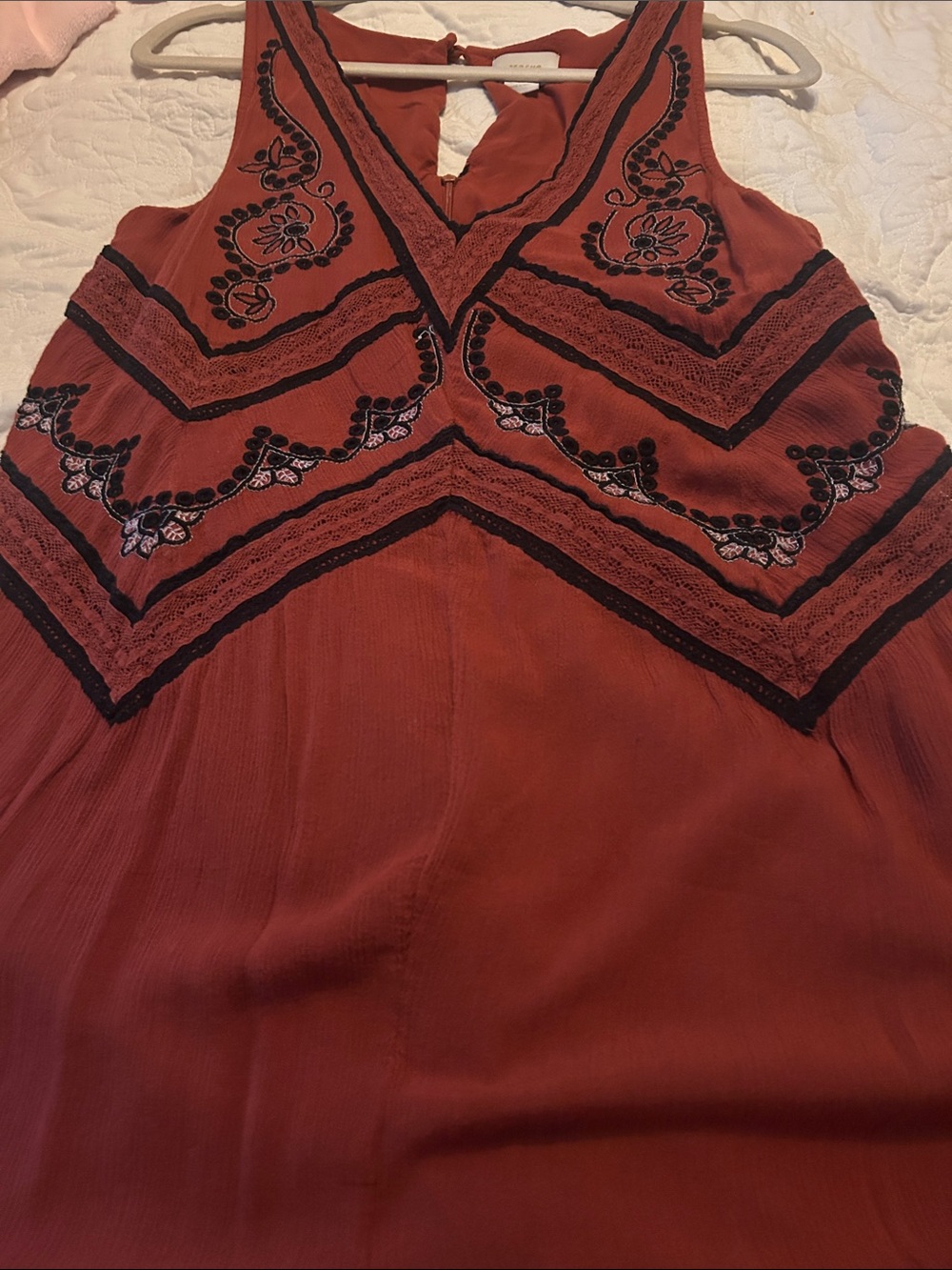 Embroidered Wide Leg Jumpsuit - Rust